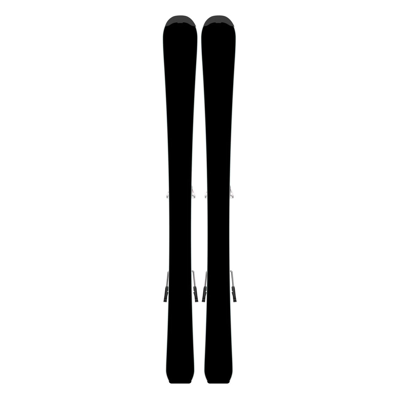 Atomic Junior's System Skis 100-120 with C5 Bindings - A pair of black skis with silver bindings and a white logo on the top of each ski.