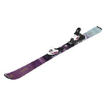 Atomic Junior's System Skis 100-120 with C5 Bindings - A pair of purple skis with a white binding and black trim, featuring a distinctive "ATOMIC" logo on the tip.