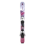 Atomic Junior's Maven System Skis 70-90 with C5 Bindings - White skis with a purple and pink design, featuring a black binding system.