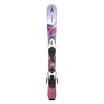 Atomic Junior's Maven System Skis 70-90 with C5 Bindings - White skis with a purple and pink design, featuring a black binding system.