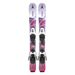 Atomic Junior's Maven System Skis 70-90 with C5 Bindings - White skis with black bindings and a purple logo on top.