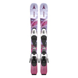 Atomic Junior's Maven System Skis 70-90 with C5 Bindings - White skis with black bindings and a purple logo on top.