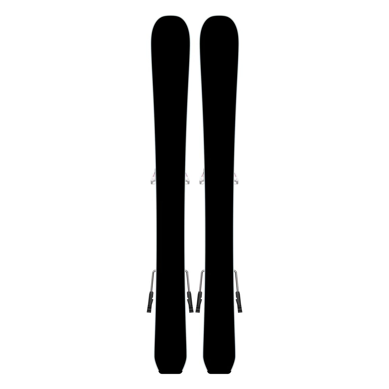 Atomic Junior's Maven System Skis 70-90 with C5 Bindings - A pair of skis with a sleek black base and silver bindings, viewed from above.