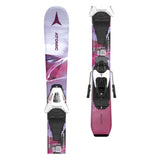 Atomic Junior's Maven System Skis 70-90 with C5 Bindings - A pair of skis with a purple and white design, featuring a distinctive "Maven" logo on the top.
