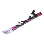 Atomic Junior's Maven System Skis 70-90 with C5 Bindings - A pair of skis with a purple and white design, featuring a distinctive pattern on the top surface.