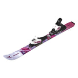 Atomic Junior's Maven System Skis 70-90 with C5 Bindings - A pair of skis with a purple and white design, featuring a distinctive pattern on the top surface.