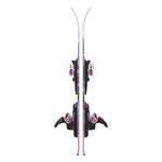 Atomic Junior's Maven System Skis 70-90 with C5 Bindings - A pair of skis with a purple and white patterned design, featuring black bindings with red accents.