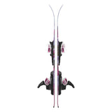 Atomic Junior's Maven System Skis 70-90 with C5 Bindings - A pair of skis with a purple and white patterned design, featuring black bindings with red accents.