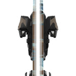 Atomic Women's Maven 84 with M10 GW Bindings - A pair of skis with a white base and blue accents, featuring a distinctive pattern on the top sheet.