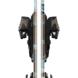 Atomic Women's Maven 84 with M10 GW Bindings - A pair of skis with a white base and blue accents, featuring a distinctive pattern on the top sheet.