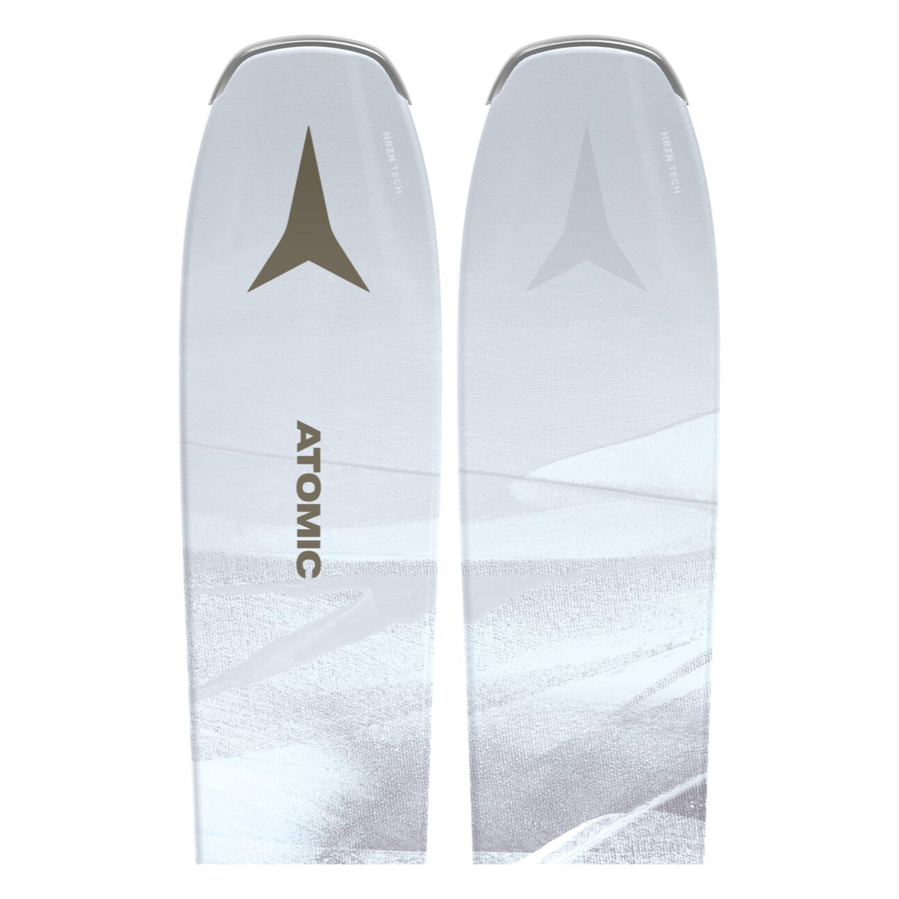 Atomic Women's Maven 86 System Skis with M10 Bindings - White skis with a gray Atomic logo on top and white bindings.