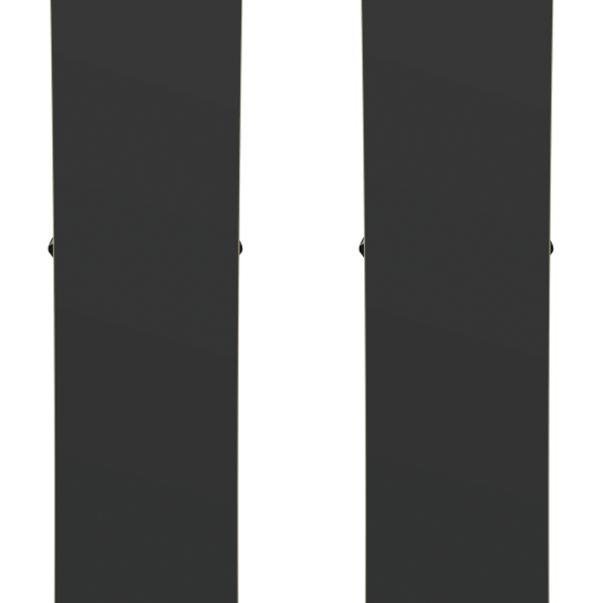Pair of Atomic black-and-silver skis, close-up vertical view of shafts