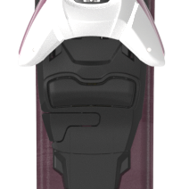 Atomic junior ski with purple topsheet and white logo, shown with mounted C5 binding