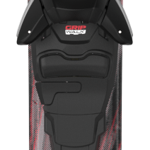 Junior skis with C5 bindings, grey with red accents and black bindings