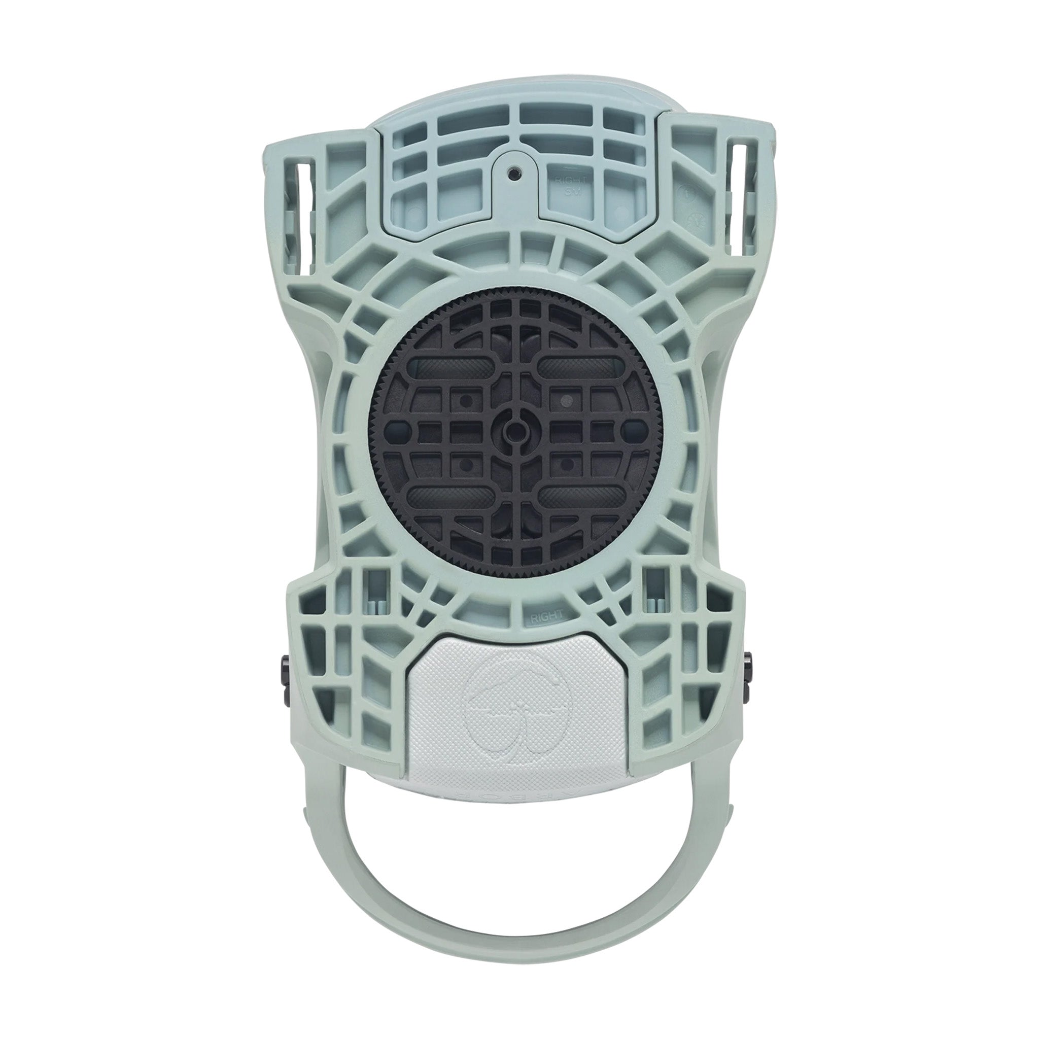 Arbor Women's Acacia Snowboard Binding 2025 - A light blue snowboard binding with a circular logo on the top strap and a textured pattern on the baseplate.
