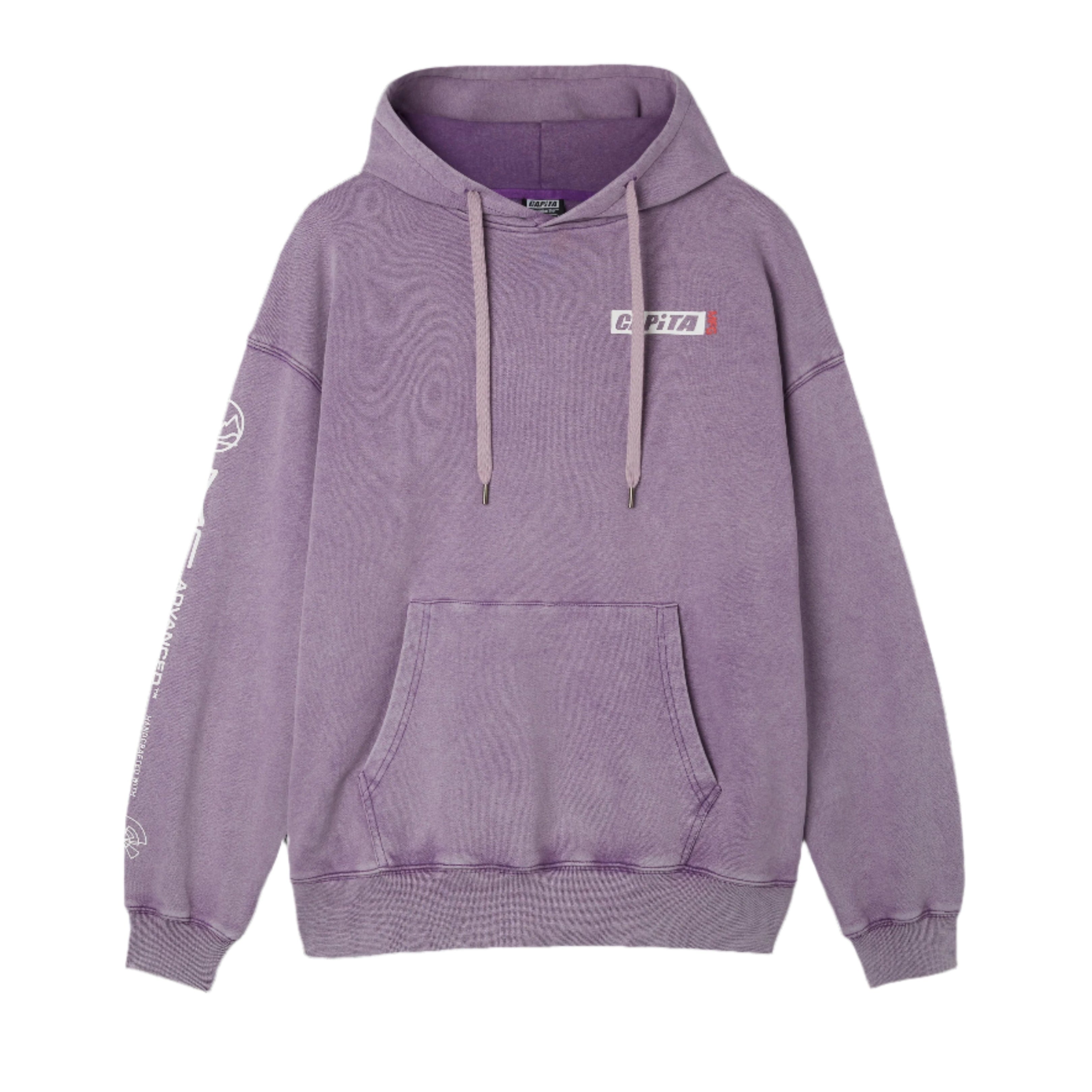 CAPiTA Advanced Hoodie 2026 - A light purple hoodie with a hood and drawstrings, featuring white text on the chest that reads "CAPiTA".