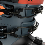 Atomic Hawx Prime XTD 110 Boa Ski Boot - A black ski boot with a red strap and silver buckles, featuring a textured pattern on the toe cap.