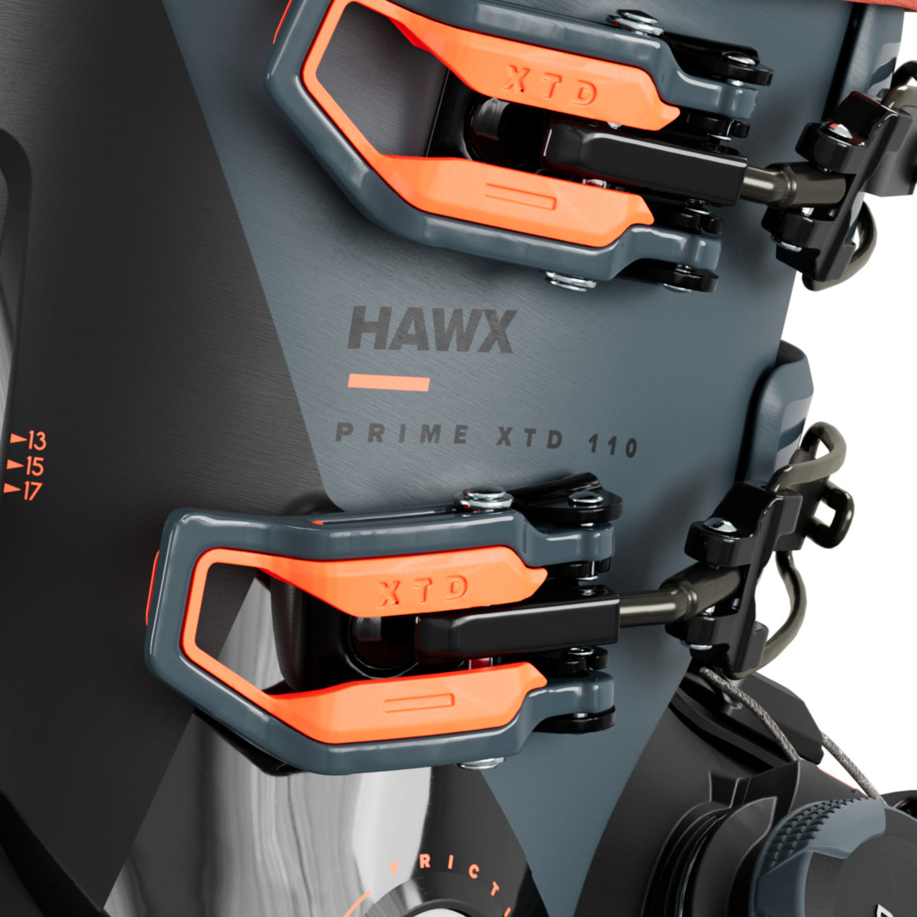 Atomic Hawx Prime XTD 110 Boa Ski Boot - Black ski boot with a textured pattern on the toe and heel, featuring a silver metal BOA dial on the side.