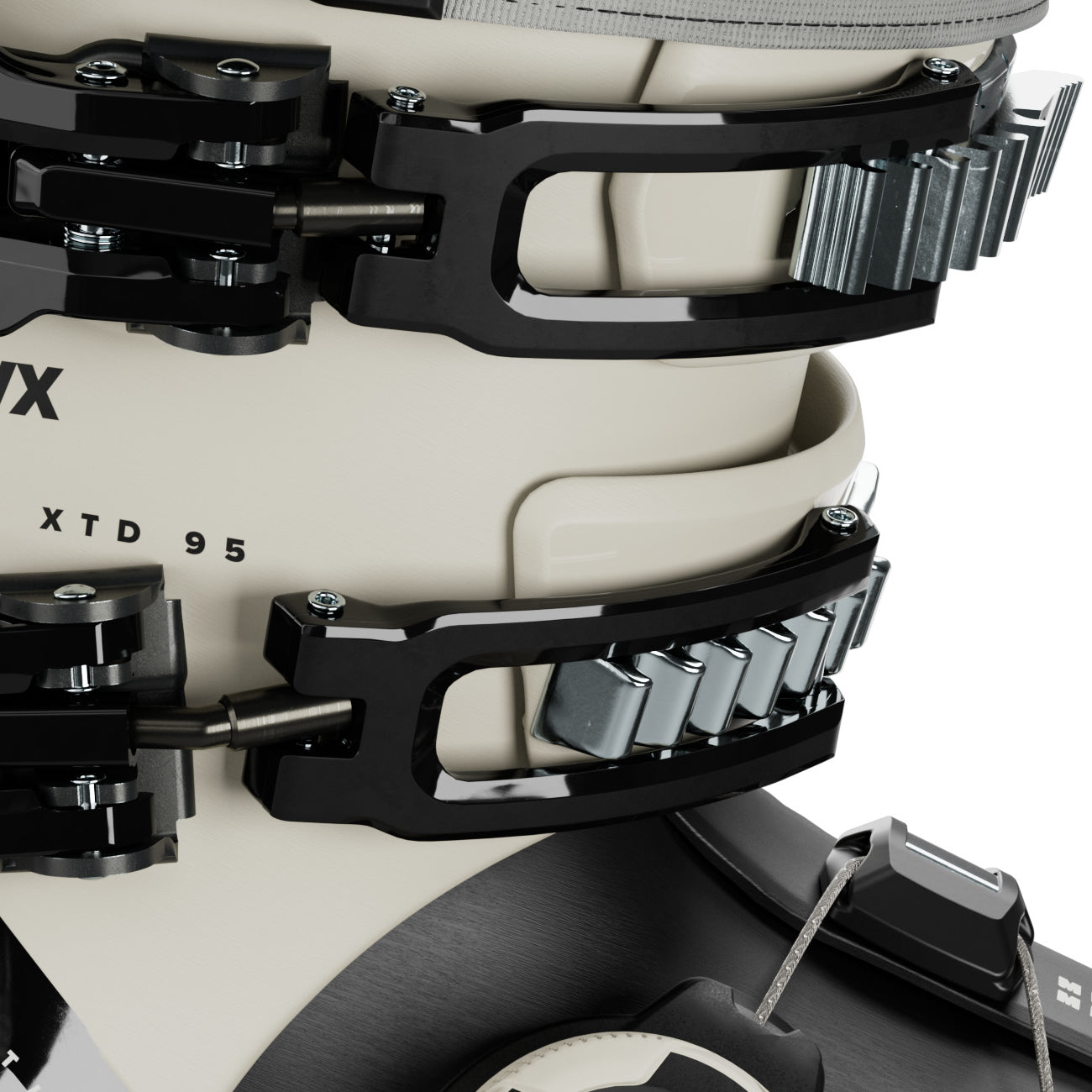 Atomic Women's Hawx Prime XTD 95 W BT Boa Ski Boot 2025 - A white ski boot with a black strap and silver buckles.