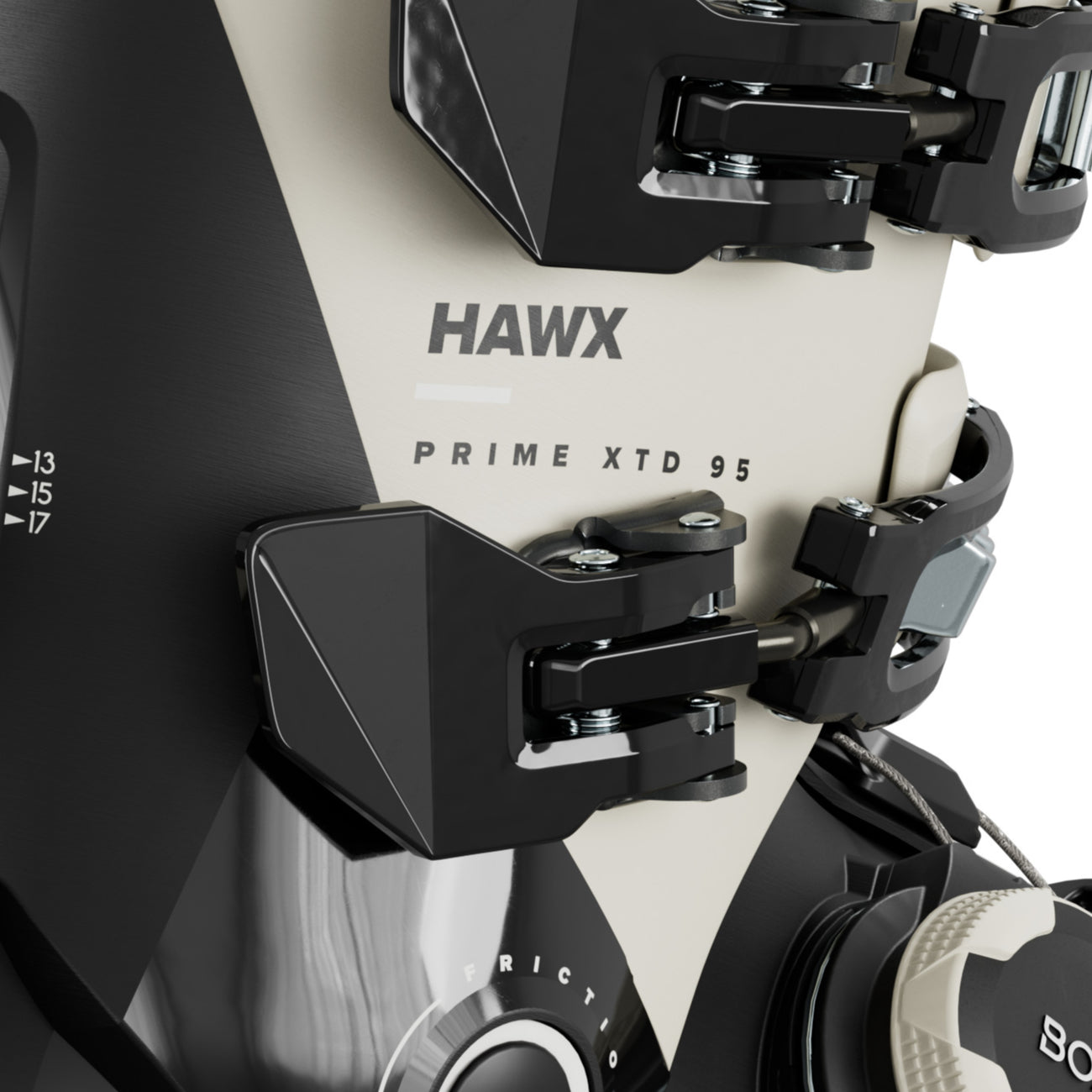 Atomic Women's Hawx Prime XTD 95 W BT Boa Ski Boot 2025 - A black ski boot with a white logo on the side and silver buckles.