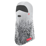 Airhole Hinge Polar Balaclava - A white balaclava with a black oval logo on the left side of the face area.