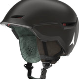 Atomic Unisex Revent+ Helmet 2025 - Matte black helmet with a white logo on the side and red accents on the chin strap.