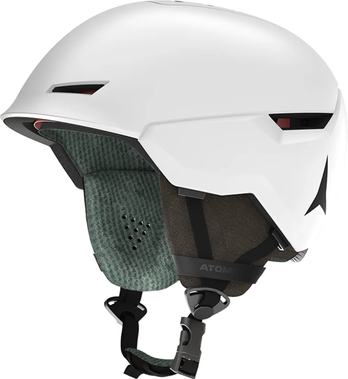Atomic Unisex Revent+ Helmet 2025 - White helmet with black chin strap and ventilation holes on top.