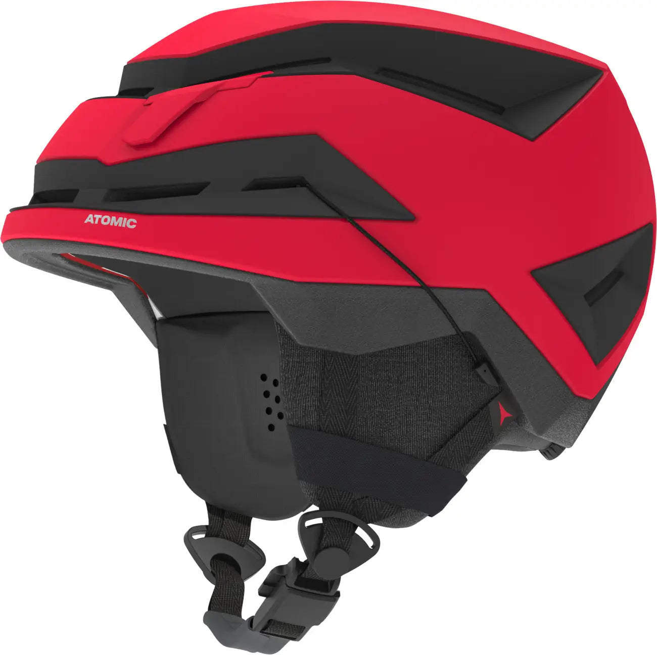 Atomic Backland Helmet 2024 - A red helmet with a black visor and chin strap, featuring a matte finish and a sleek design.