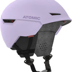 Atomic Revent Helmet - A white helmet with a black chin strap, featuring a red logo on the side and a small vent at the top.