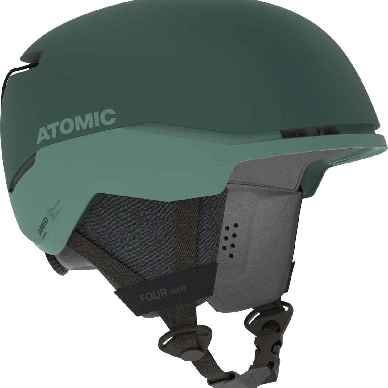 Atomic Four Amid Helmet - A dark green helmet with a matte finish, featuring a sleek design and subtle branding on the side.