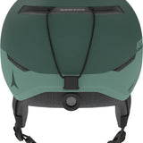 Atomic Four Amid Helmet 2025 - A dark green helmet with a matte finish, featuring a black chin strap and a small logo on the side.