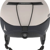 Atomic Four Amid Helmet 2025 - A white helmet with a black chin strap and a small, round logo on the side.