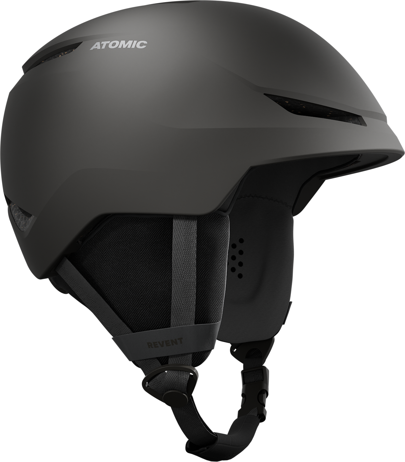 Atomic Revent Lite+ Helmet 2026 - Matte black helmet with a sleek, aerodynamic design and ventilation system visible on top.