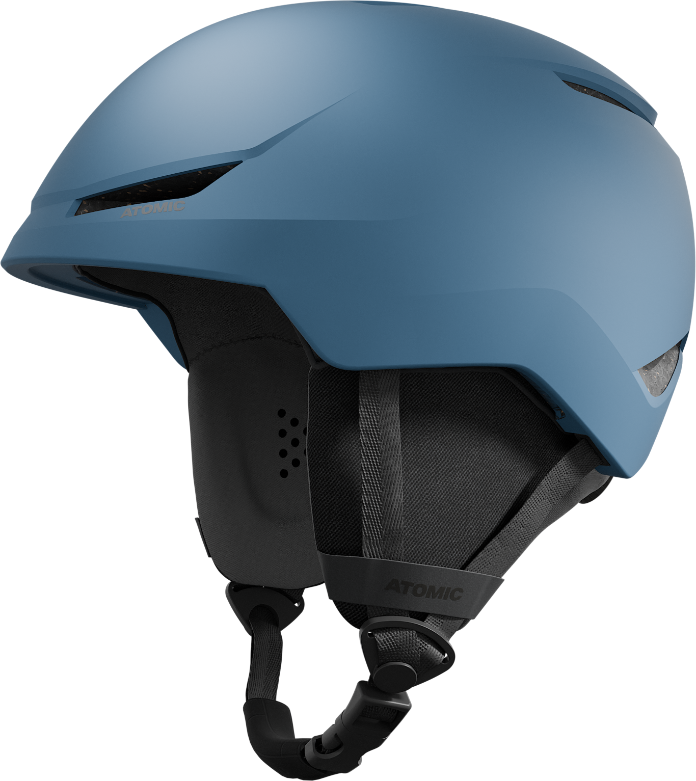 Atomic Revent Lite+ Helmet 2026 - A matte blue helmet with a sleek, aerodynamic design and ventilation holes on top.