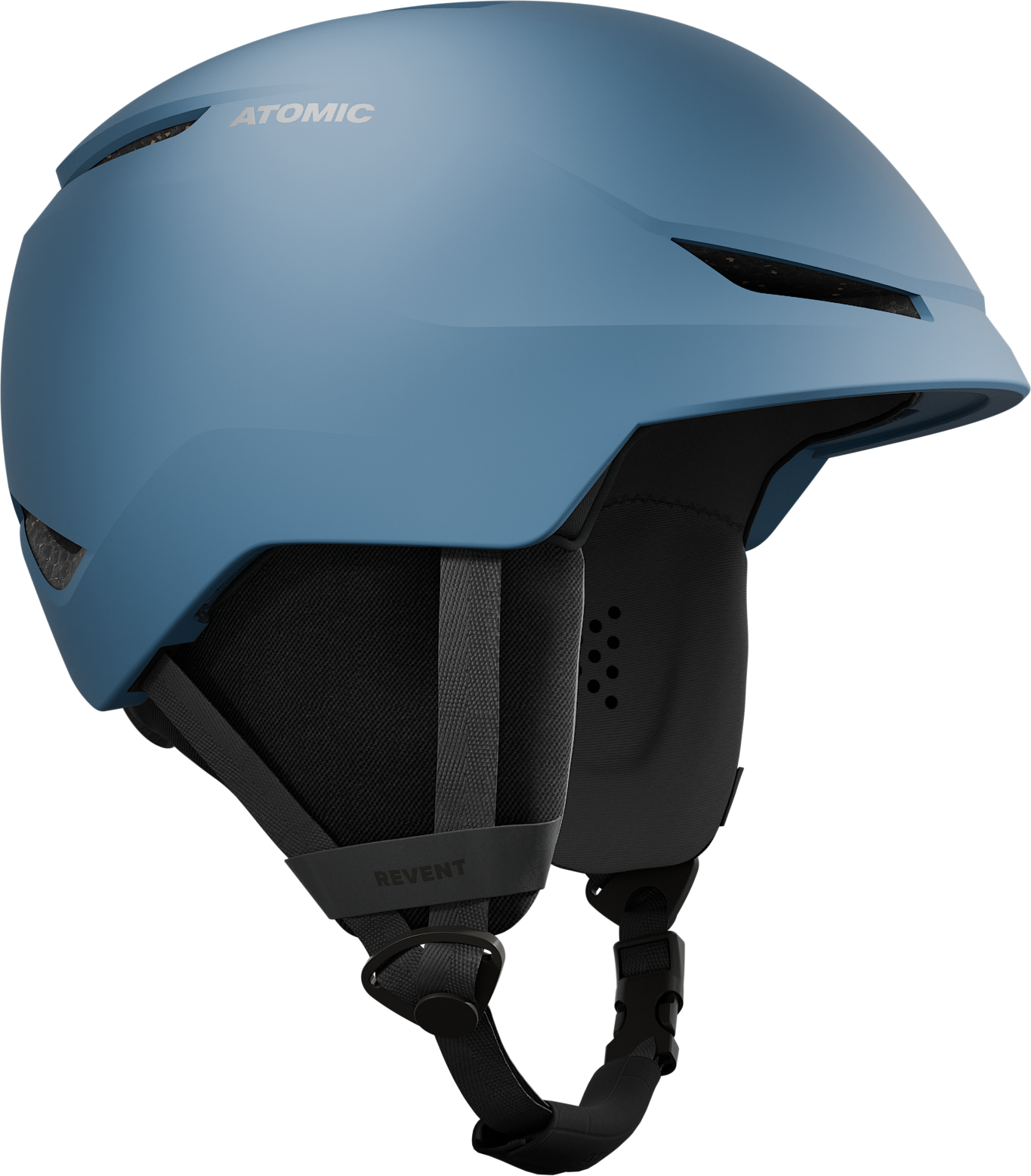 Atomic Revent Lite+ Helmet 2026 - A matte blue helmet with a sleek, aerodynamic design and ventilation holes on top.