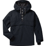 Roxy Women's Shelter Insulated Jacket 2025 - A black jacket with a hood, featuring white lettering on the front and back.