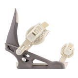 Arbor Women's Acacia Bindings - A pair of snowboard bindings with a gray base and cream-colored buckles, straps, and screws.