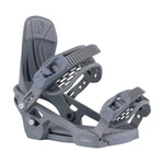 Arbor Women's Acacia Bindings - A pair of gray snowboard bindings with a textured pattern on the straps and a circular logo at the top of the backstrap.