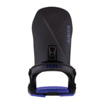 Arbor Hemlock Bindings 2026 - Black bindings with a distinctive blue logo on the top strap and a small black dial in the center of the baseplate.