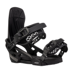Arbor Junior's Sapling Snowboard Binding 2025 - A black snowboard binding with a textured strap and a circular logo on the top of the footbed.