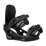 Arbor Junior's Sapling Snowboard Binding 2025 - A black snowboard binding with a textured strap and a circular logo on the top of the footbed.