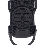 Arbor Junior's Sapling Snowboard Binding 2025 - A black snowboard binding with a circular baseplate and four straps, featuring a small logo on the top strap.