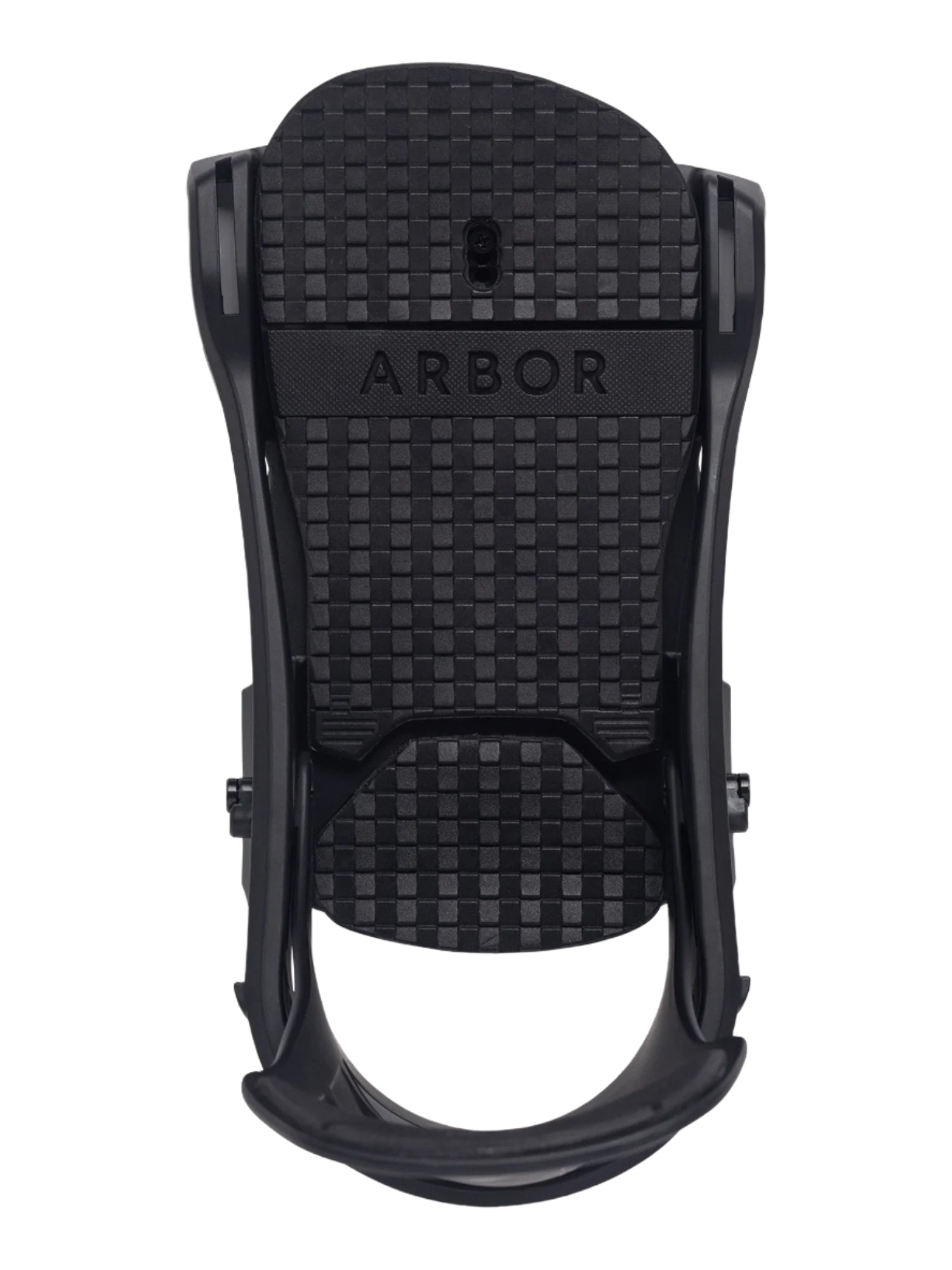 Arbor Spruce Bindings 2026 - Black bindings with a textured pattern on top and smooth, rounded edges.