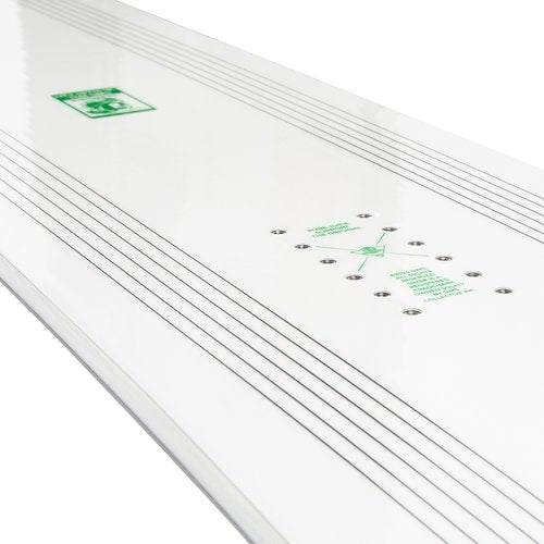 Sims ATV Snowboard 2025 - White snowboard with green logo on top.