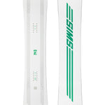 Sims ATV Snowboard 2025 - White snowboard with green logo on top.
