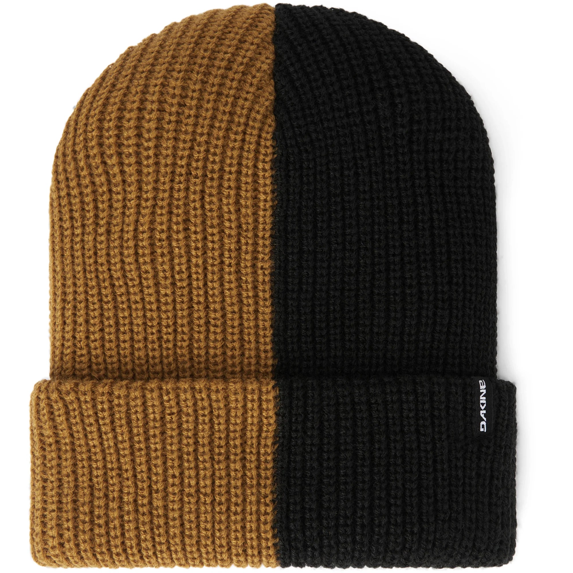 Dakine Avery Waffle Knit Beanie 2025 - A brown and black beanie with a waffle knit texture, featuring a split color design.