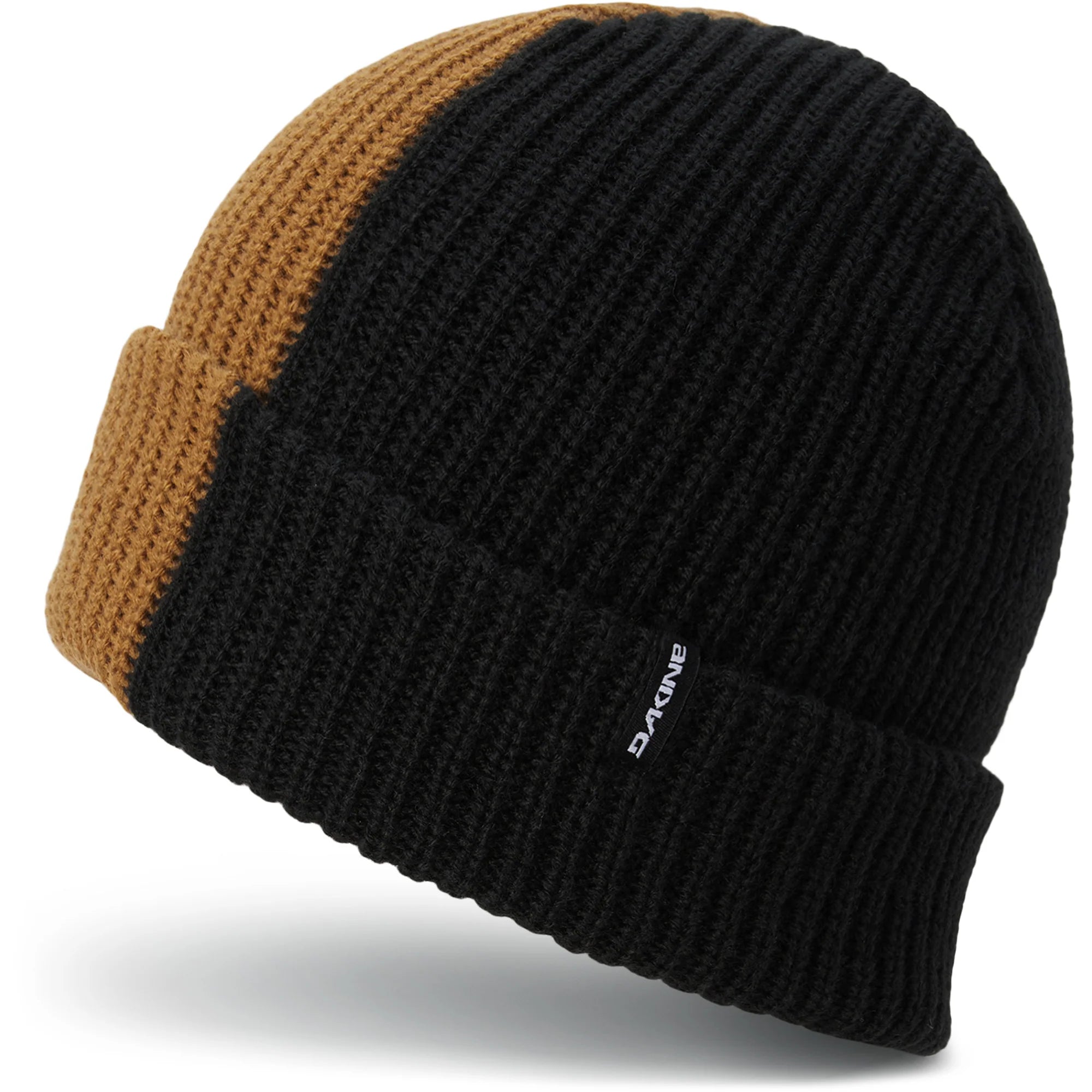 Dakine Avery Waffle Knit Beanie 2025 - A black beanie with a brown stripe on the cuff.