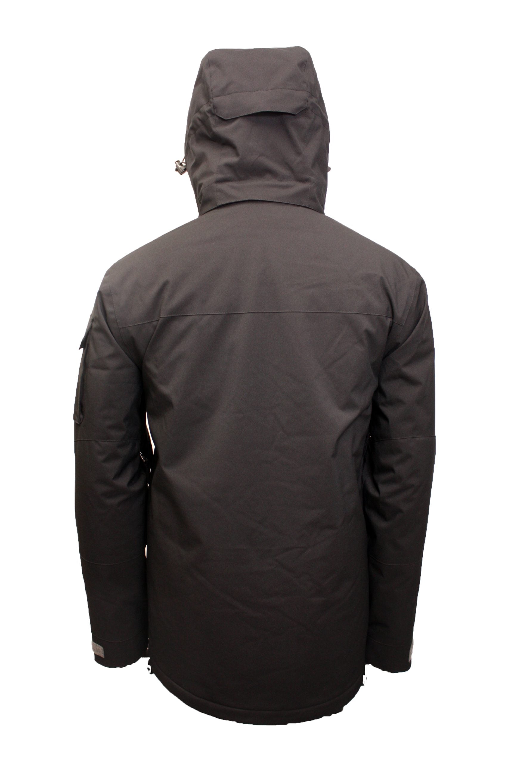 Turbine Altitude Insulated Jacket - A dark gray jacket with a hood, featuring a zippered chest pocket and adjustable cuffs.