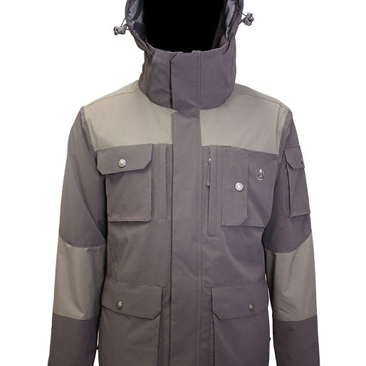 Turbine Altitude Insulated Jacket - A dark gray jacket with a high collar and zippered pockets on either side of the chest.