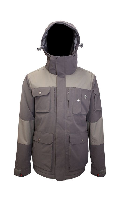 Turbine Altitude Insulated Jacket - A dark gray jacket with a high collar and zippered pockets on either side of the chest.